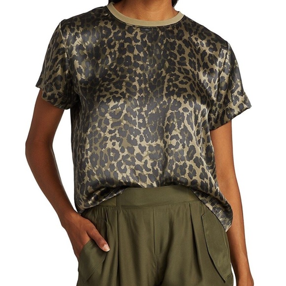 ATM Leopard Print Silk Charmeuse T Shirt - Picture 1 of 7